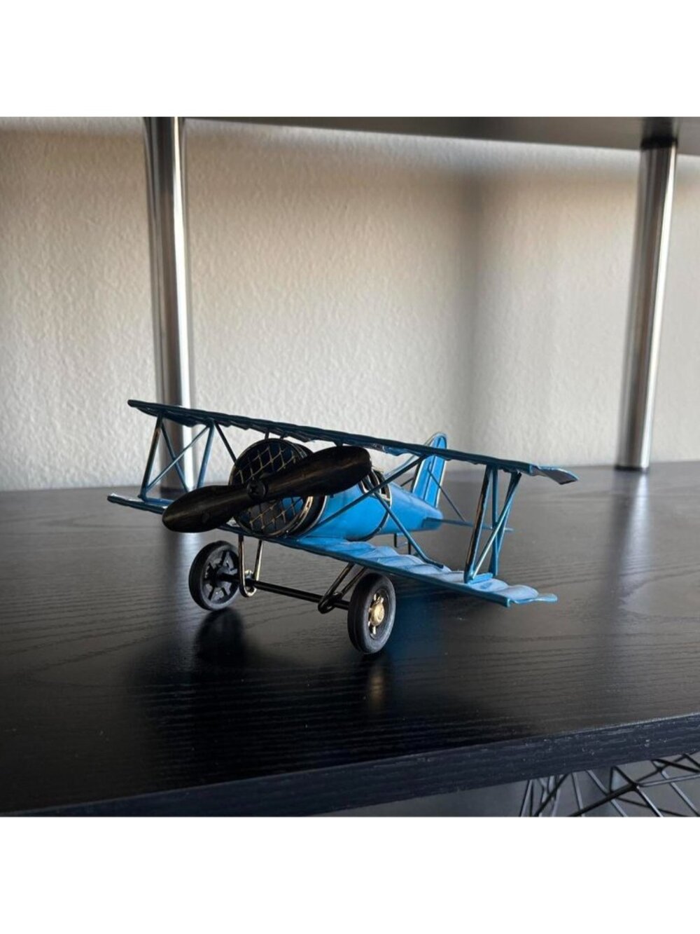 Vintage Blue metal biplane / plane model with black propeller #aviation #model